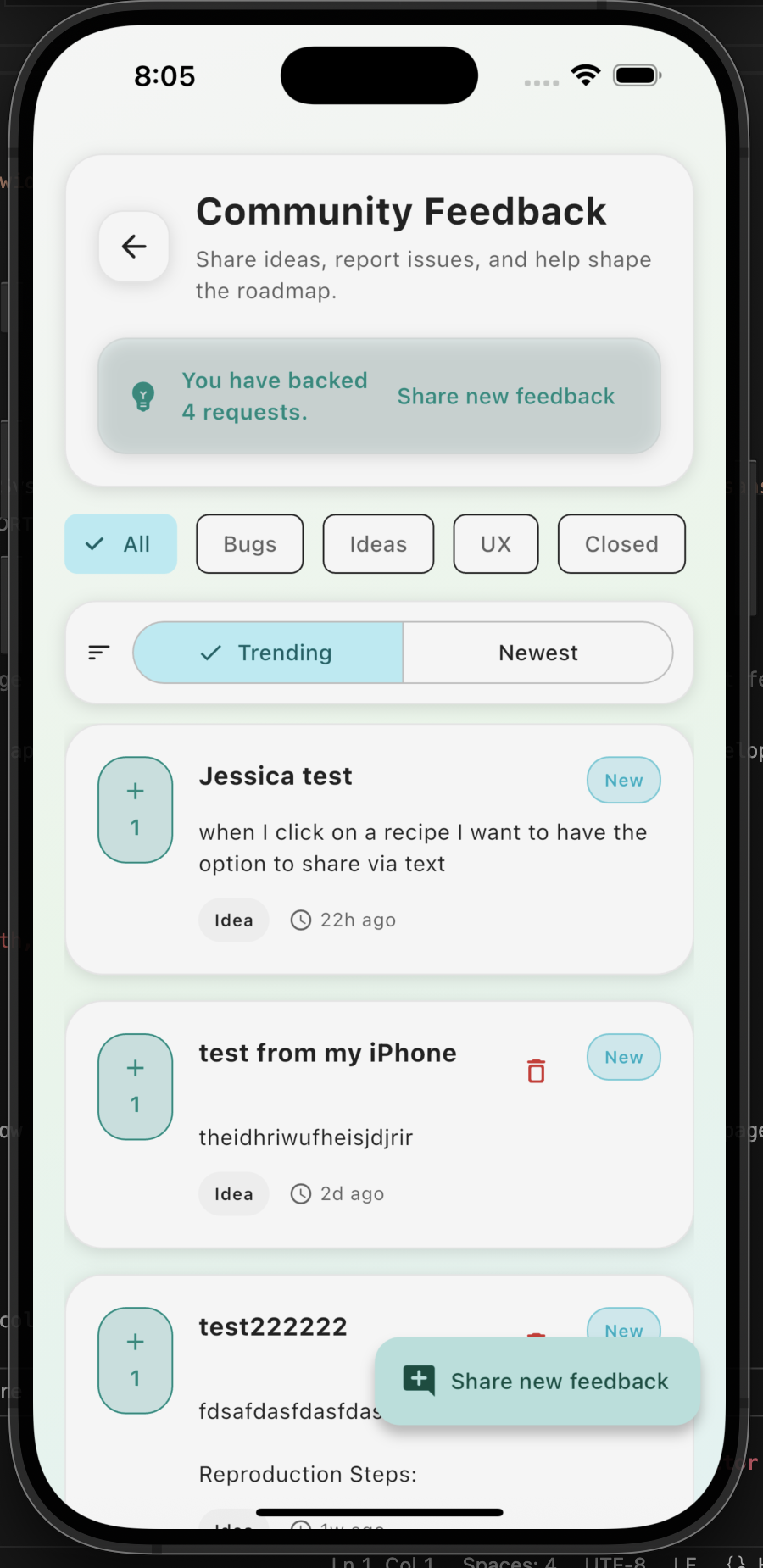 Community Feedback Screen